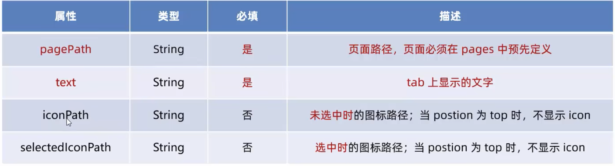 每个 tab 项的配置选项