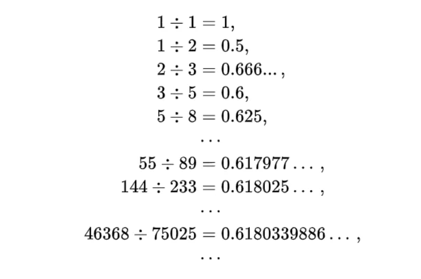 斐波那契数列相邻数比例无限趋向于黄金比